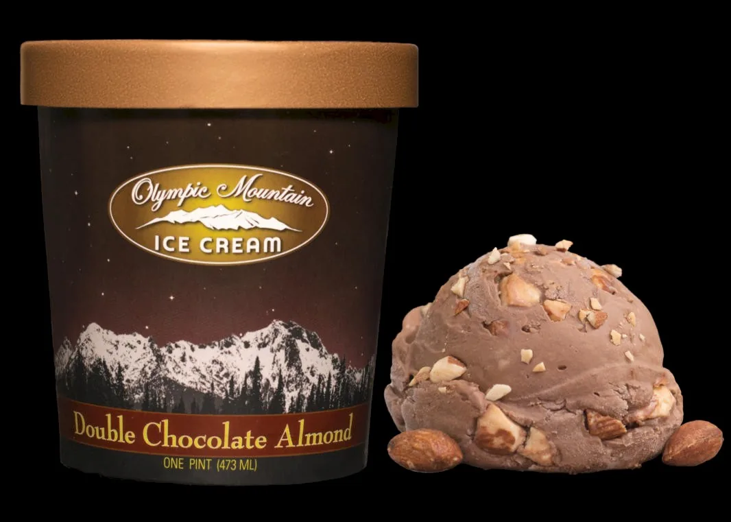Double Chocolate Almond pint with a scoop