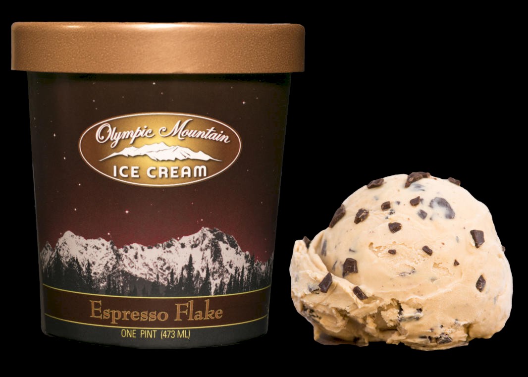 Espresso Flake pint with a scoop