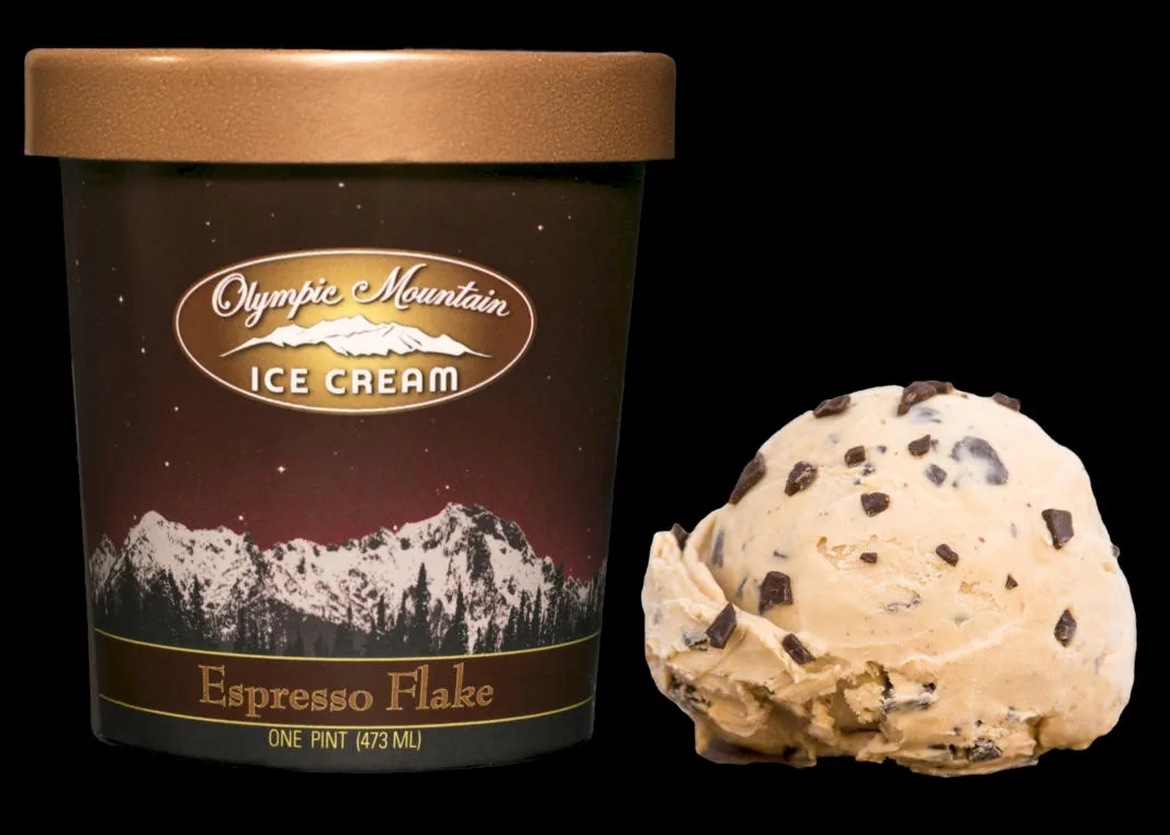 Espresso Flake pint with a scoop