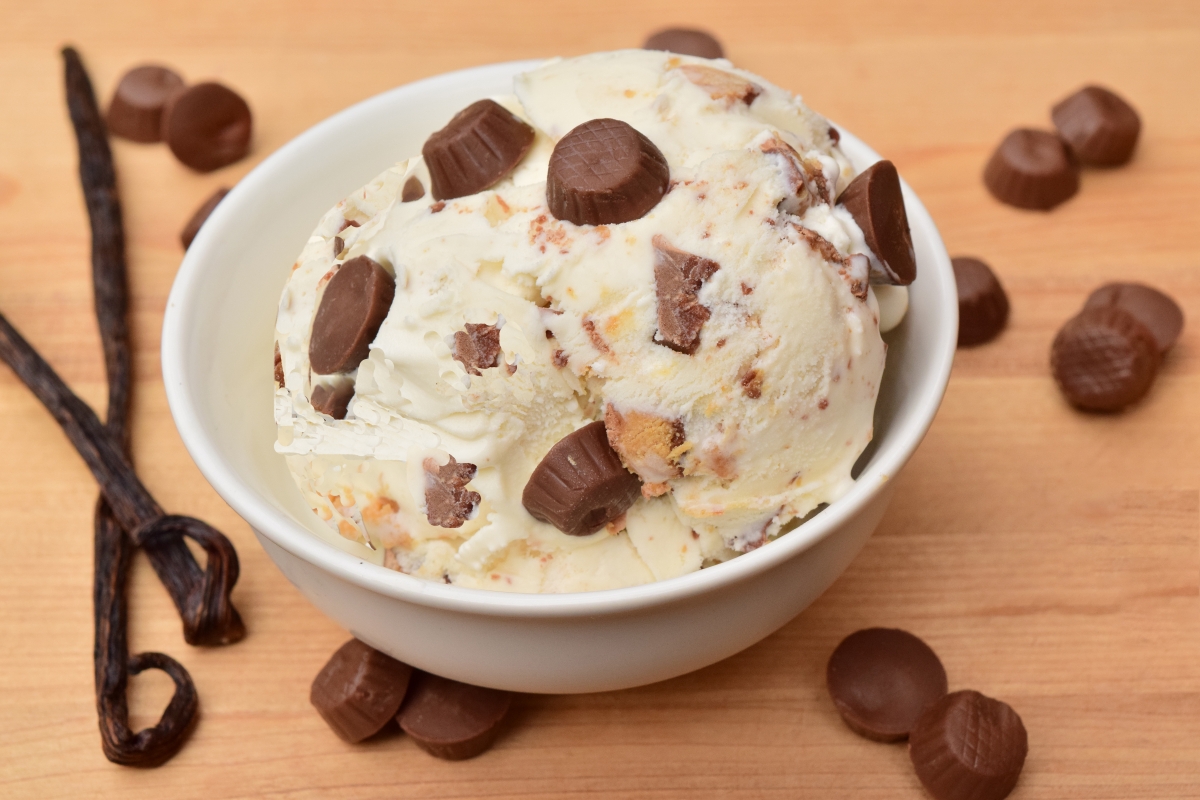 Vanilla ice cream loaded with peanut butter cups
