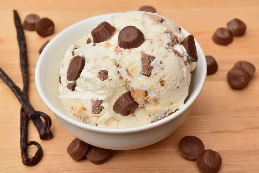 Vanilla ice cream loaded with peanut butter cups
